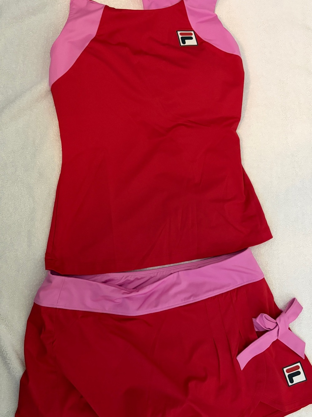 Fila Red and Pink Athletic Tankini with Skirted Bottoms